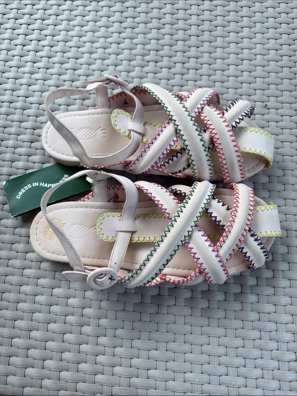 NWT Farm Rio Womens Multicolor Stitch Vegan Sandals Womens Size 12